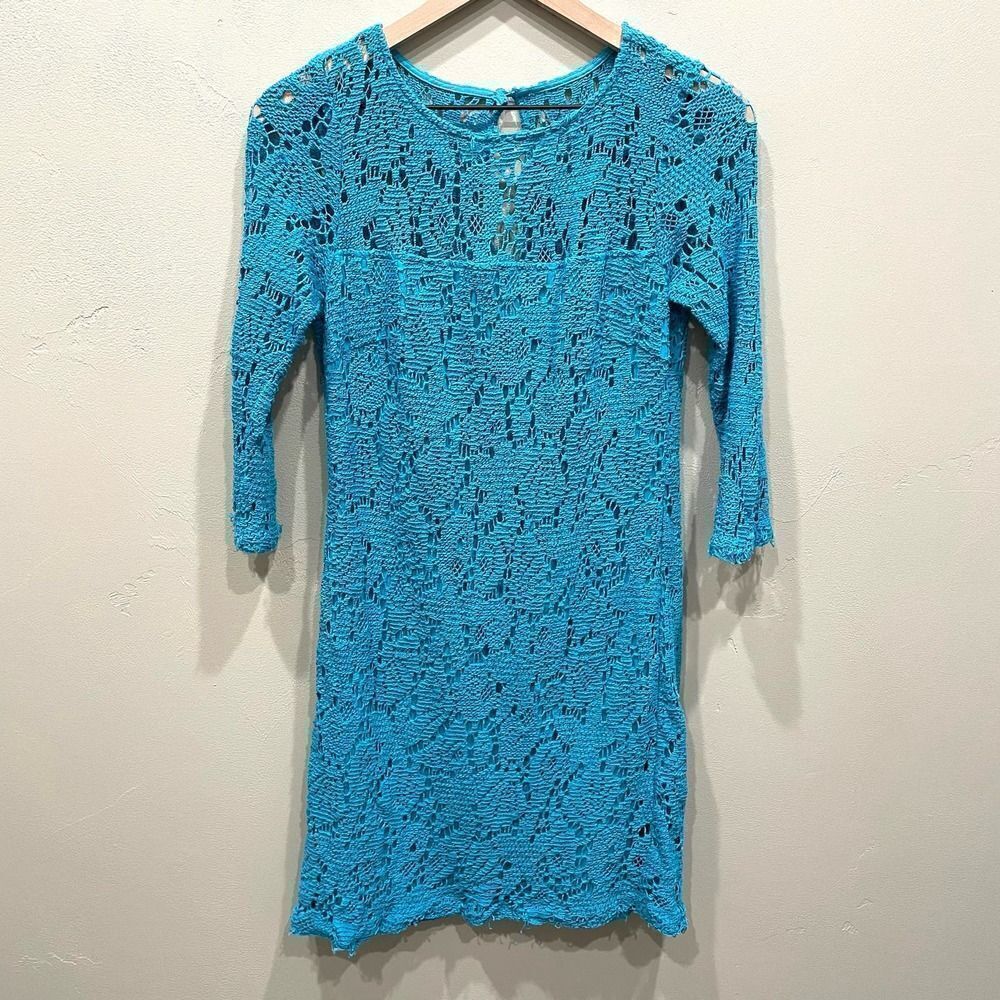 Trina Turk Turquoise Blue Lace Crochet Dress